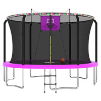 14FT Outdoor Trampoline with Basketball Hoop & LED Lights